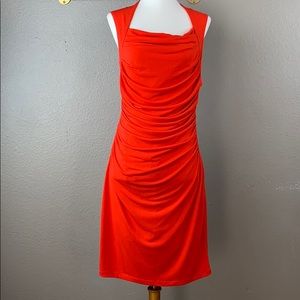 Spense tomato red ruched bodycon shift dress
